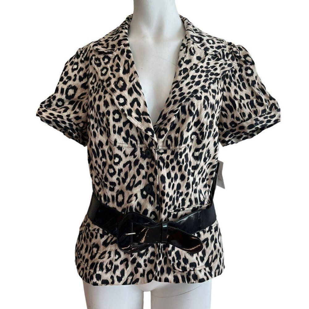 Women's Large Animal Cheetah Print Belted Short Jacket Shacket Blouse Lined NWT